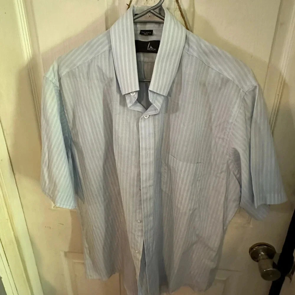 Ketch Single Button Up Short Sleeve Blue Size 16 1/2